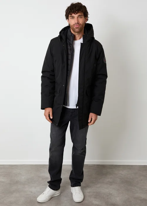Threadbare Black Mock Inner Longline Utility Coat - S Image 3