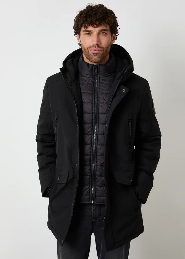 Threadbare Black Mock Inner Longline Utility Coat
