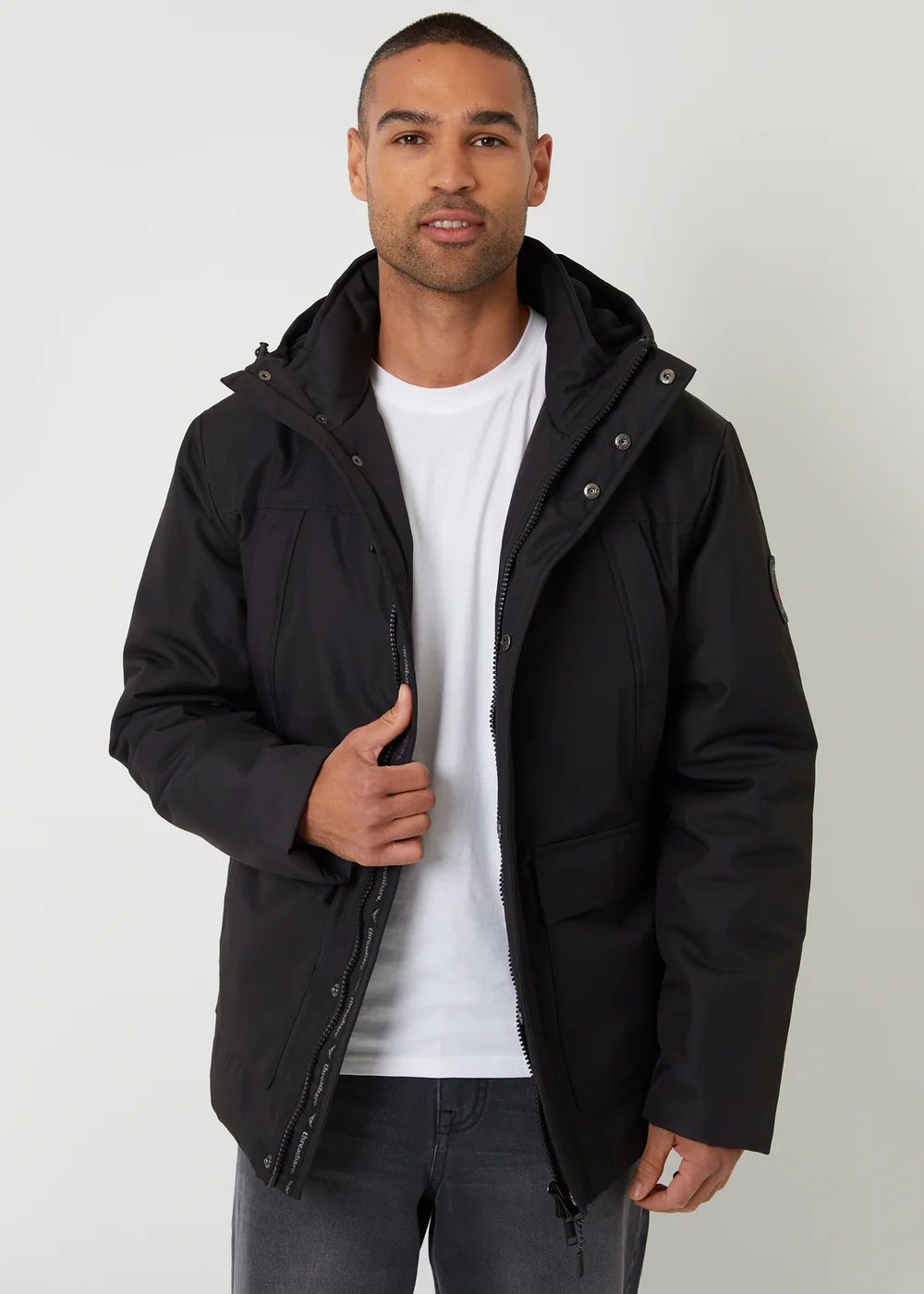 Threadbare Black Showerproof Longline Hooded Padded Jacket - XL Image 1