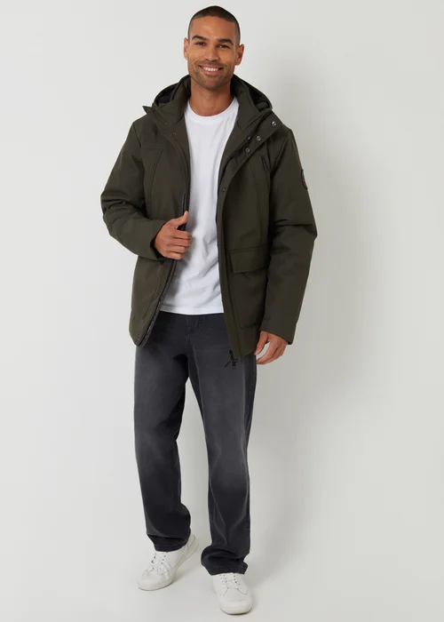 Threadbare Khaki Showerproof Longline Hooded Padded Jacket - L Image 3
