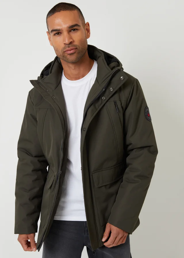 Threadbare Khaki Showerproof Longline Hooded Padded Jacket