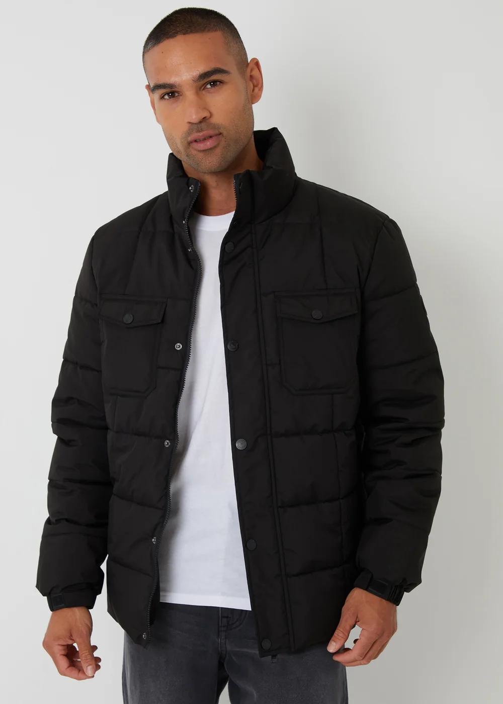 Threadbare Black Padded Funnel Neck Jacket - 2XL Image 1