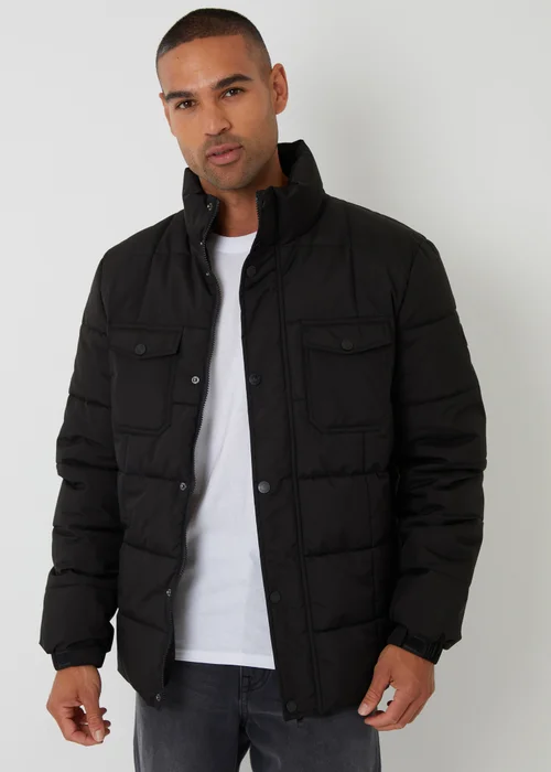 Threadbare Black Padded Funnel Neck Jacket - 2XL Image 1