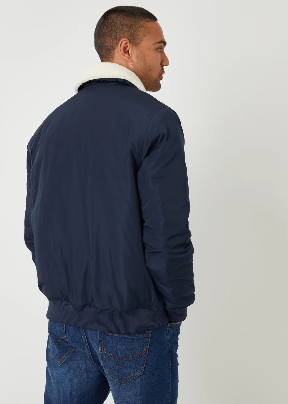 Threadbare Navy Borg Collar Bomber Jacket - L Image 2