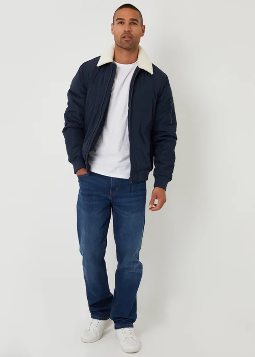 Threadbare Navy Borg Collar Bomber Jacket - L Image 3