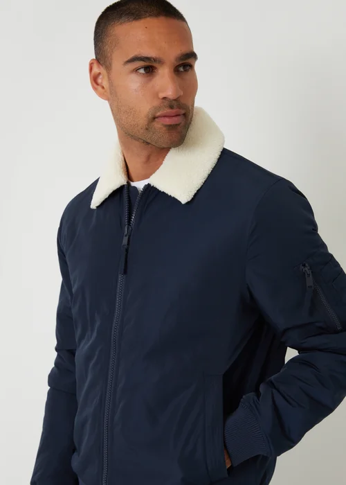 Threadbare Navy Borg Collar Bomber Jacket - L Image 4