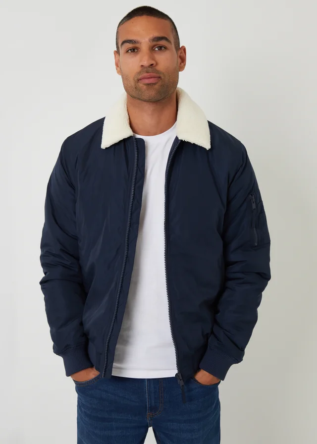 Threadbare Navy Borg Collar Bomber Jacket