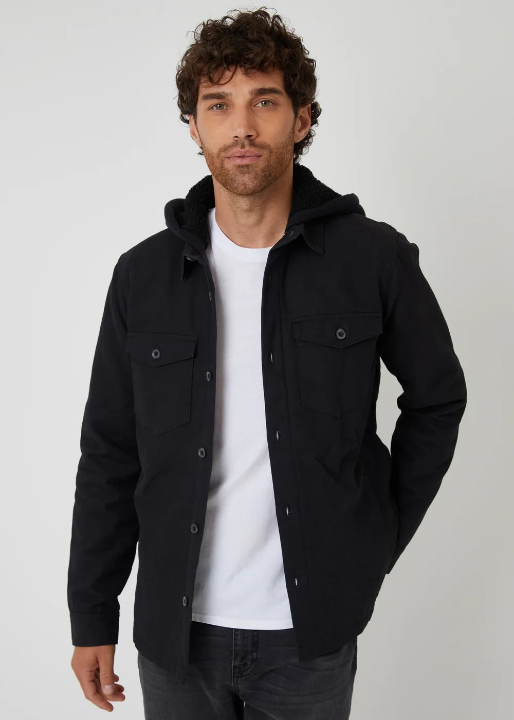 Threadbare Black Quilted Shacket With Borg Lined Hood - XL Image 1