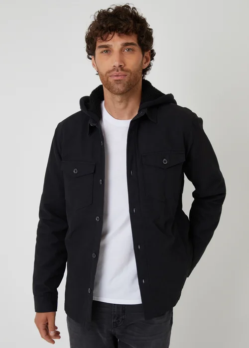 Threadbare Black Quilted Shacket With Borg Lined Hood - XL Image 1