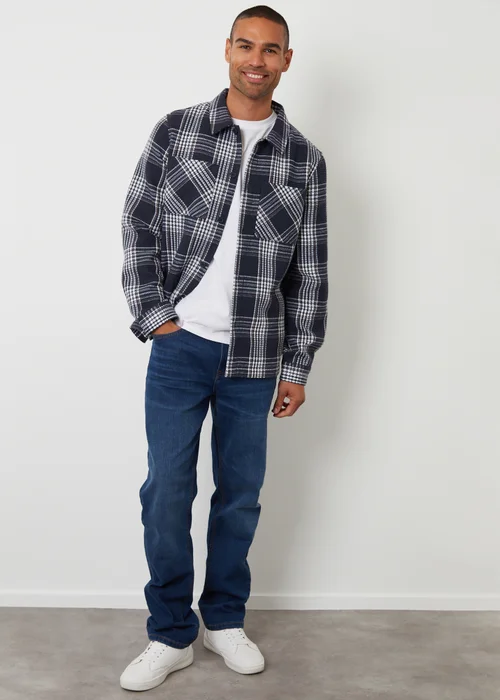 Threadbare Navy Check Waffle Textured Shacket - M Image 3