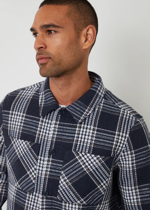Threadbare Navy Check Waffle Textured Shacket - M Image 4