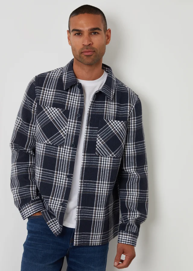 Threadbare Navy Check Waffle Textured Shacket