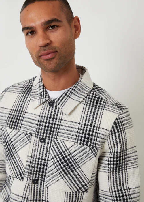 Threadbare Stone Check Waffle Textured Shacket - M Image 4