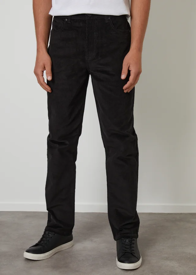 Threadbare Black Straight Leg 5 Pocket Corduroy Trousers With Stretch