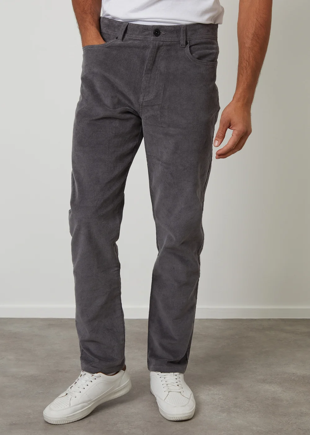 Threadbare Dark Grey Straight Leg 5 Pocket Corduroy Trousers With Stretch - 32/L32 Image 1