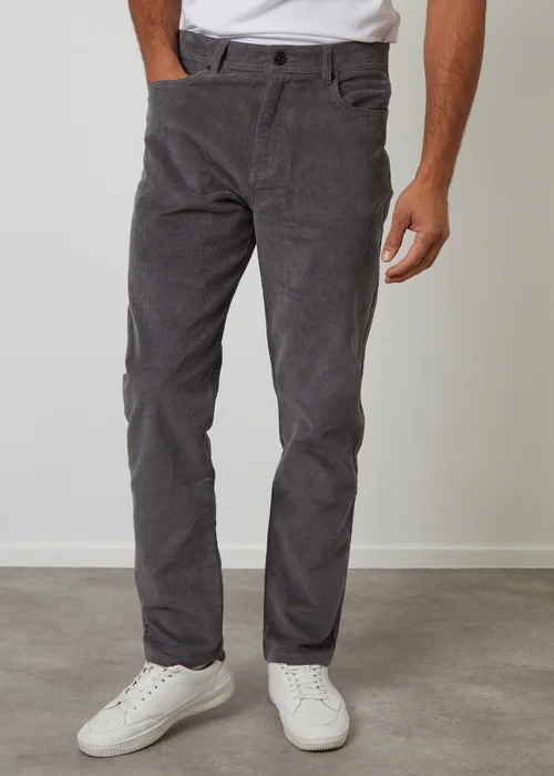 Threadbare Dark Grey Straight Leg 5 Pocket Corduroy Trousers With Stretch - 32/L32 Image 1