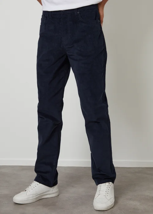 Threadbare Navy Straight Leg 5 Pocket Corduroy Trousers With Stretch - 38/L32 Image 1