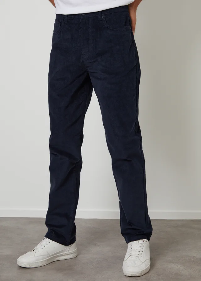 Threadbare Navy Straight Leg 5 Pocket Corduroy Trousers With Stretch