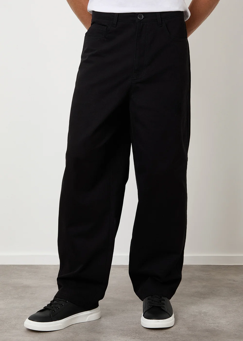 Threadbare Black Baggy Fit 5 Pocket Chino Trousers - 32/L32 Image 1