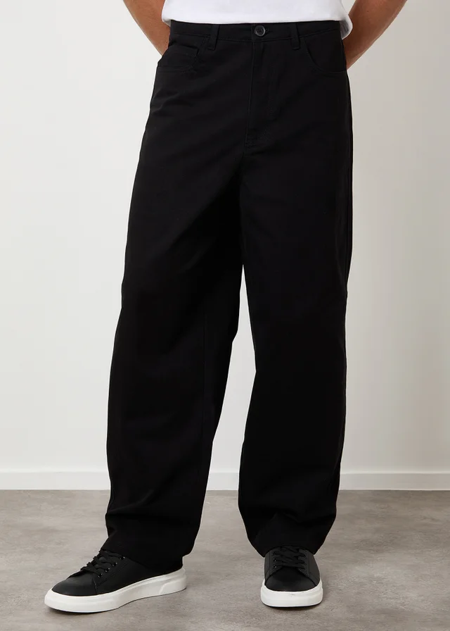 Threadbare Black Baggy Fit 5 Pocket Chino Trousers