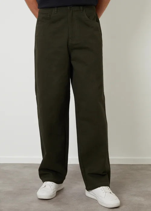 Threadbare Green Baggy Fit 5 Pocket Chino Trousers - 32/L32 Image 1