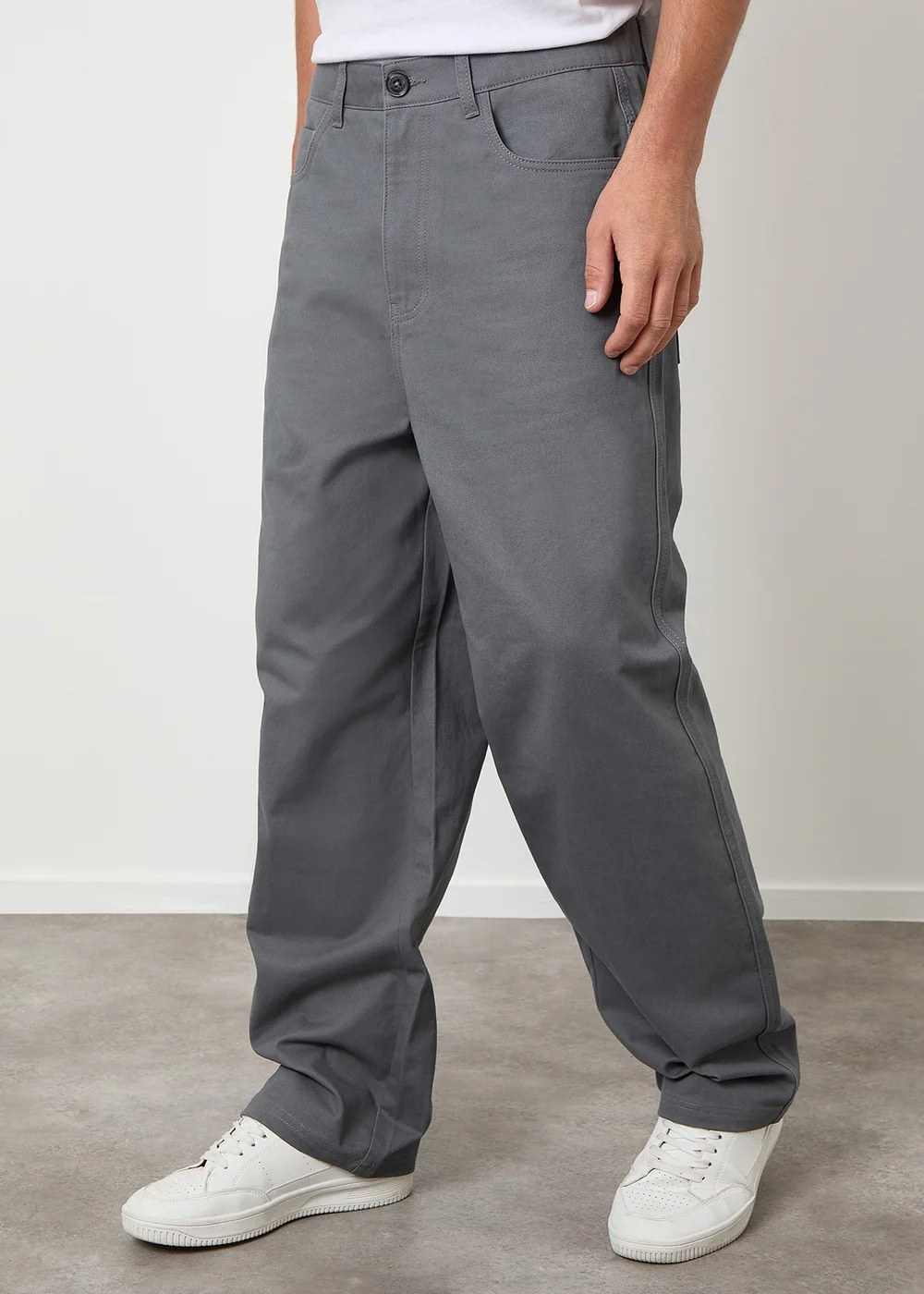 Threadbare Dark Grey Baggy Fit 5 Pocket Chino Trousers - 32/L32 Image 1