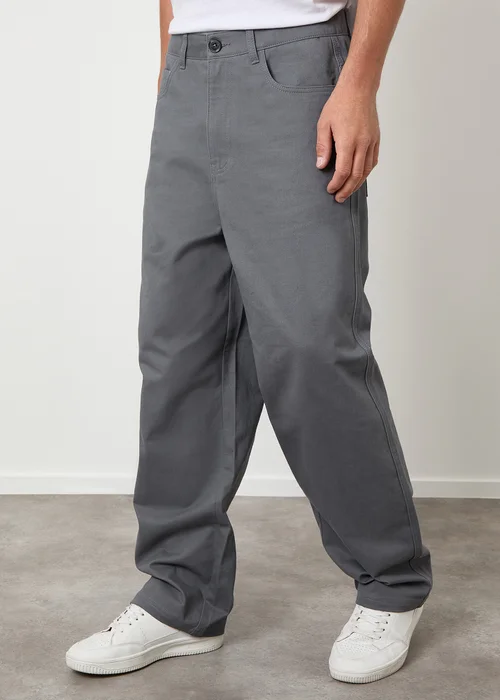 Threadbare Dark Grey Baggy Fit 5 Pocket Chino Trousers - 32/L32 Image 1