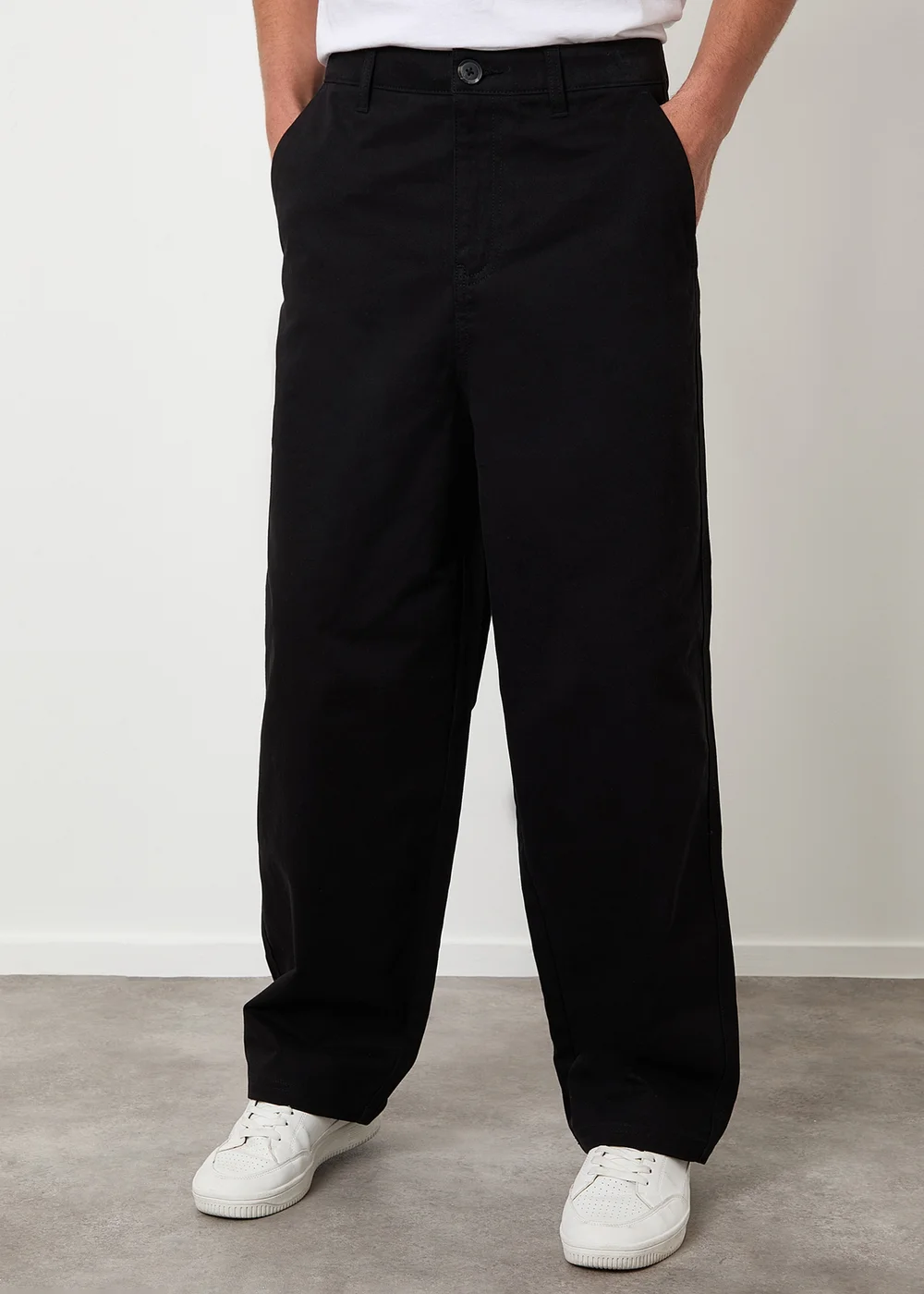 Threadbare Black Baggy Fit Chino Trousers - 34/L32 Image 1