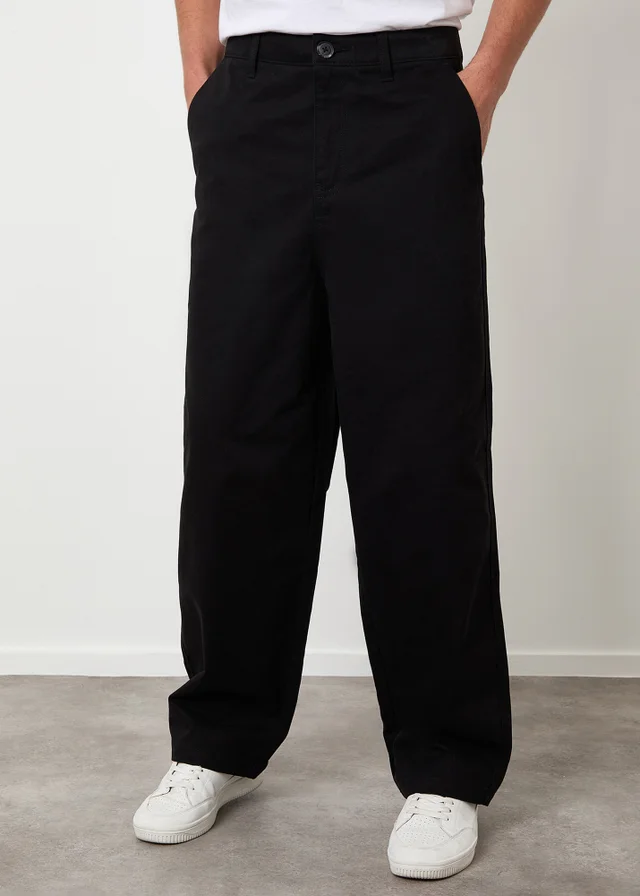 Threadbare Black Baggy Fit Chino Trousers