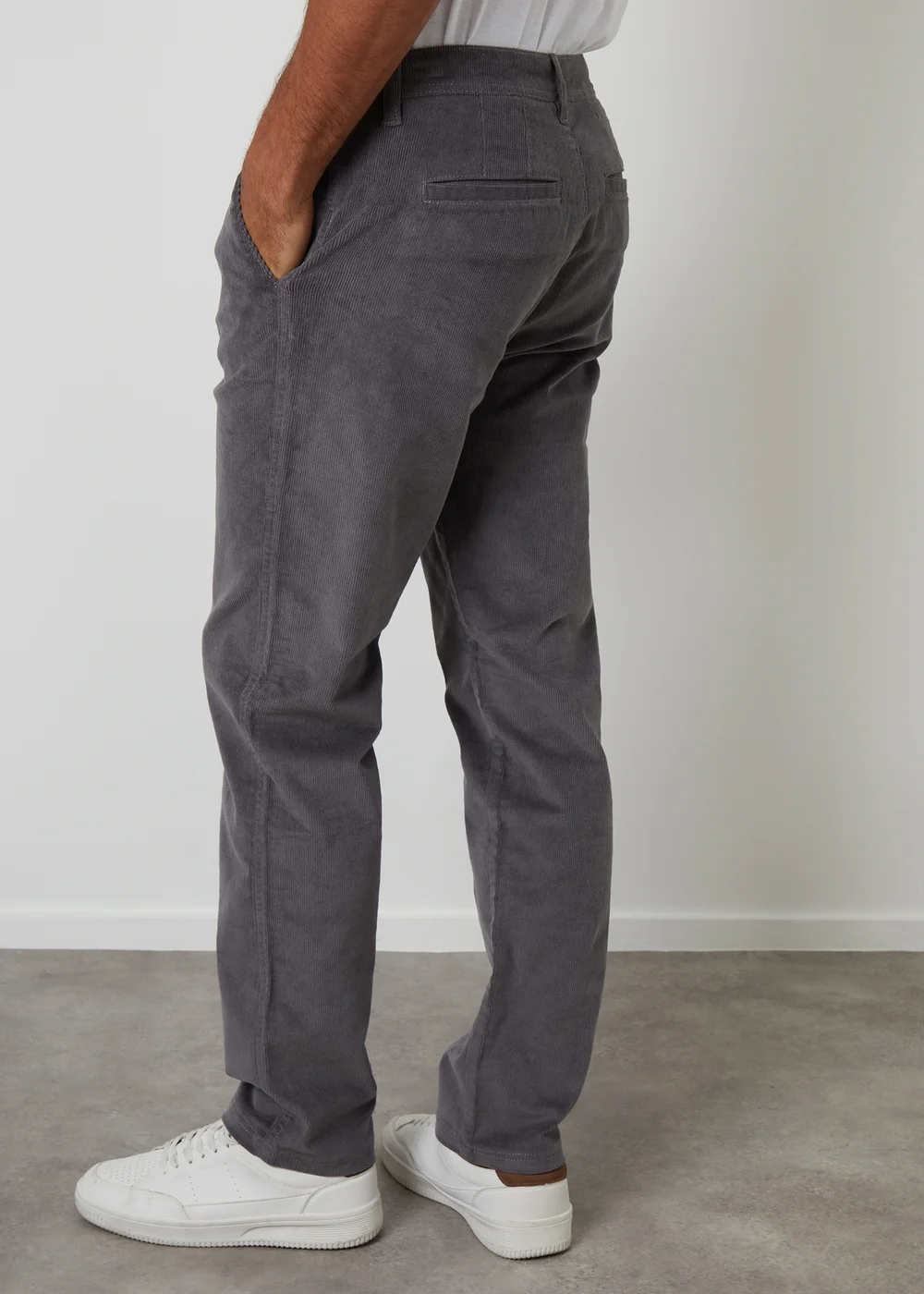 Threadbare Dark Grey Straight Leg Stretch Corduroy Trousers - 36/L32 Image 2