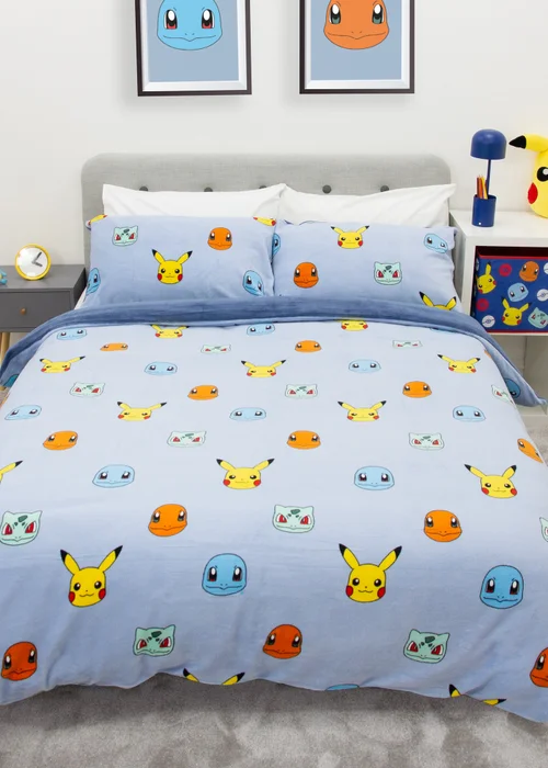 Pokemon Snuggle Blue Fleece Duvet Cover - Single Image 1