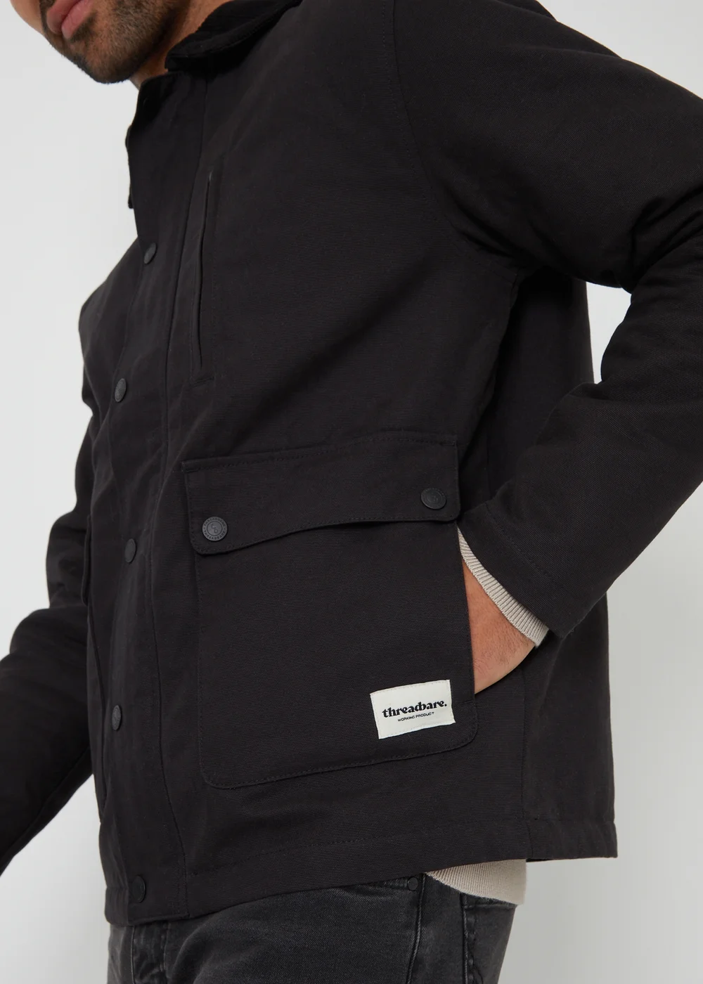 Threadbare Black Cotton Twill Lightweight Jacket - 2XL Image 3