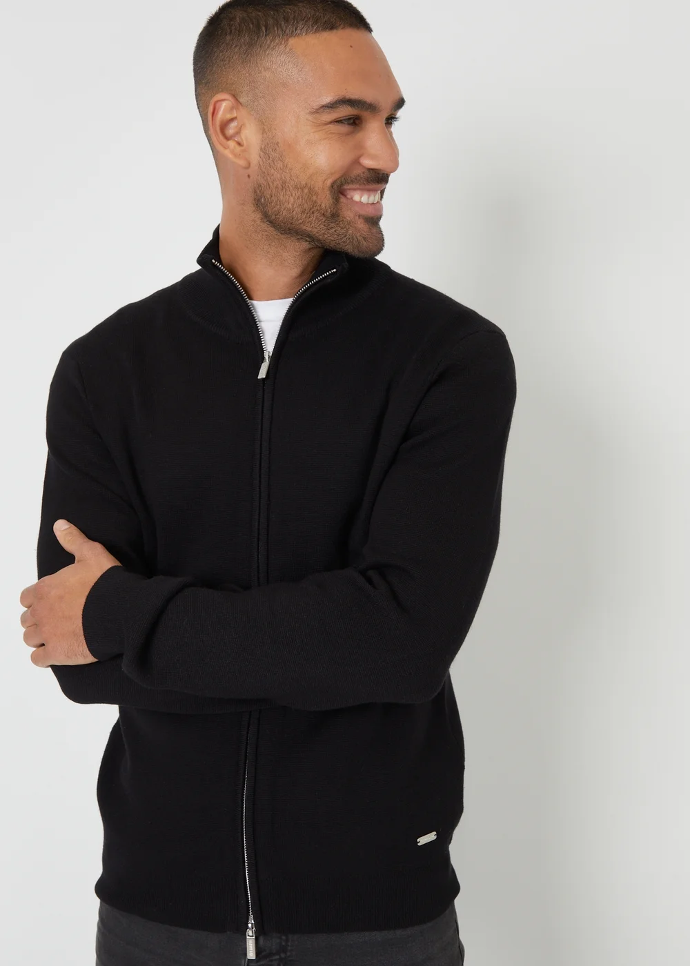 Threadbare Black Zip-Through Funnel Neck Knitted Cardigan - S Image 5