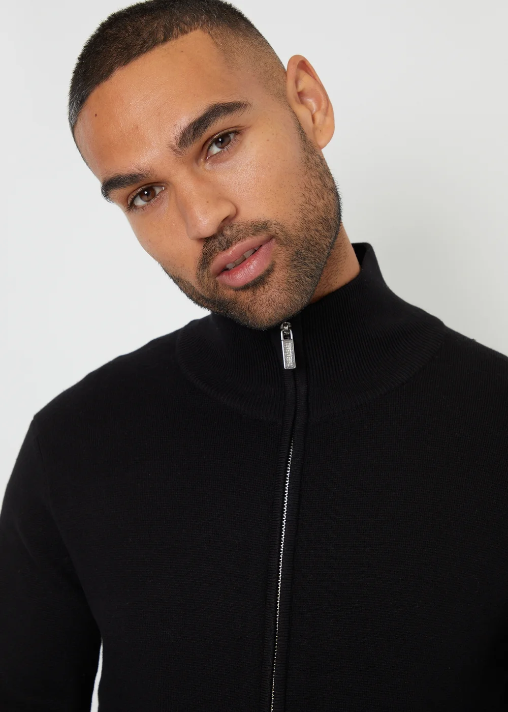 Threadbare Black Zip-Through Funnel Neck Knitted Cardigan - S Image 3