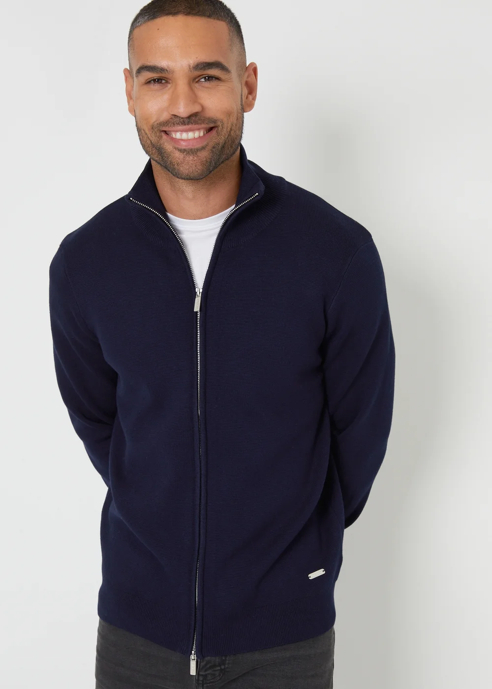 Threadbare Navy Zip-Through Funnel Neck Knitted Cardigan - XXL Image 1
