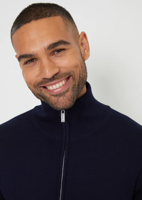 Threadbare Navy Zip-Through Funnel Neck Knitted Cardigan - XXL Image 3