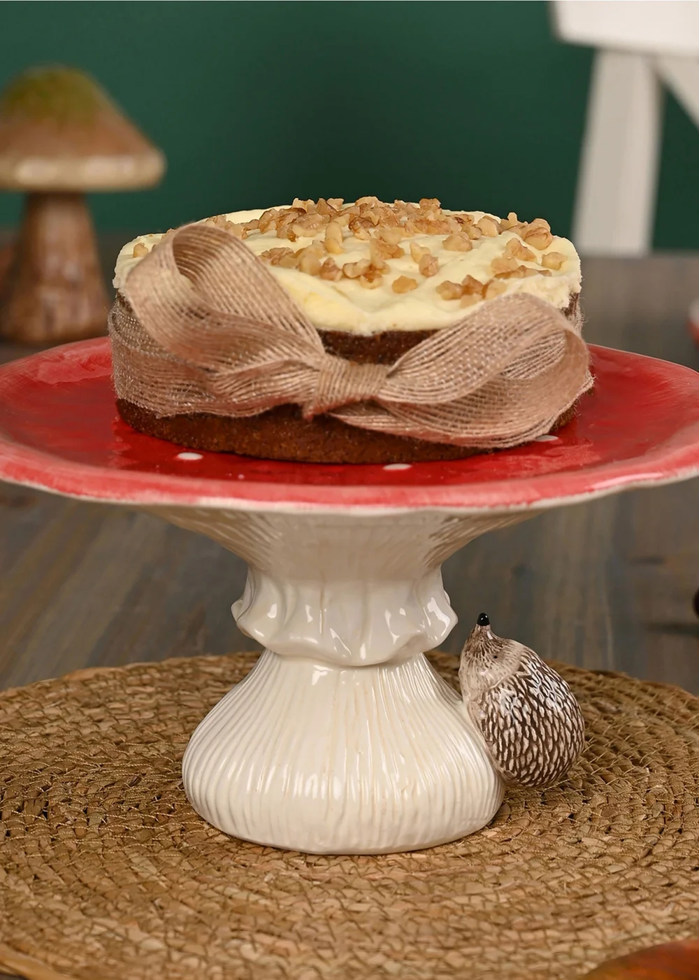 Country Living Red Toadstool & Hedgehog Cake Stand - One Size Image 5