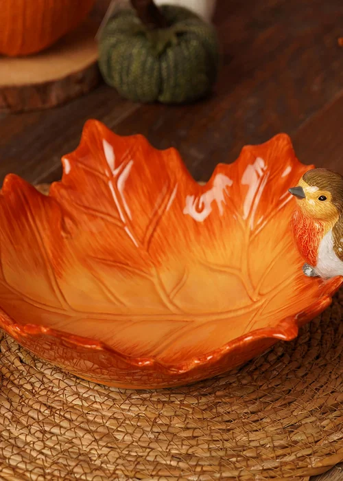 Country Living Orange Robin On A Leaf Serving Bowl - One Size Image 1