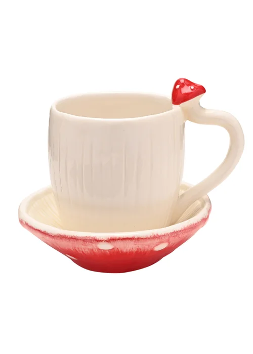 Country Living White Toadstool Mug & Saucer - One Size Image 2