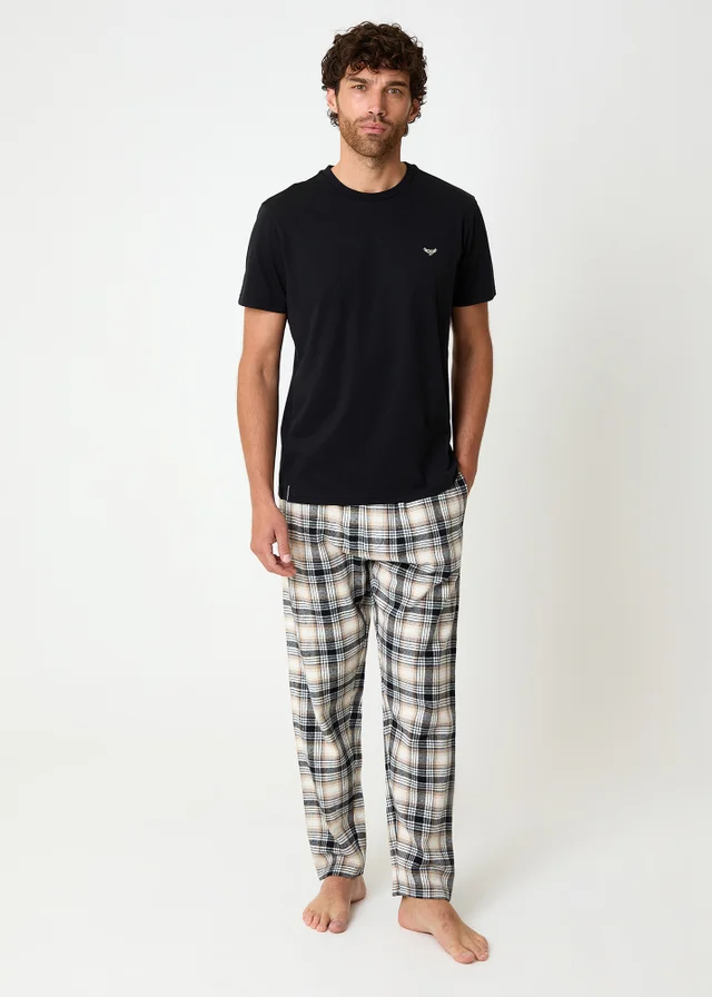 Threadbare Black Cotton Blend Short Sleeve Check Pyjama Set