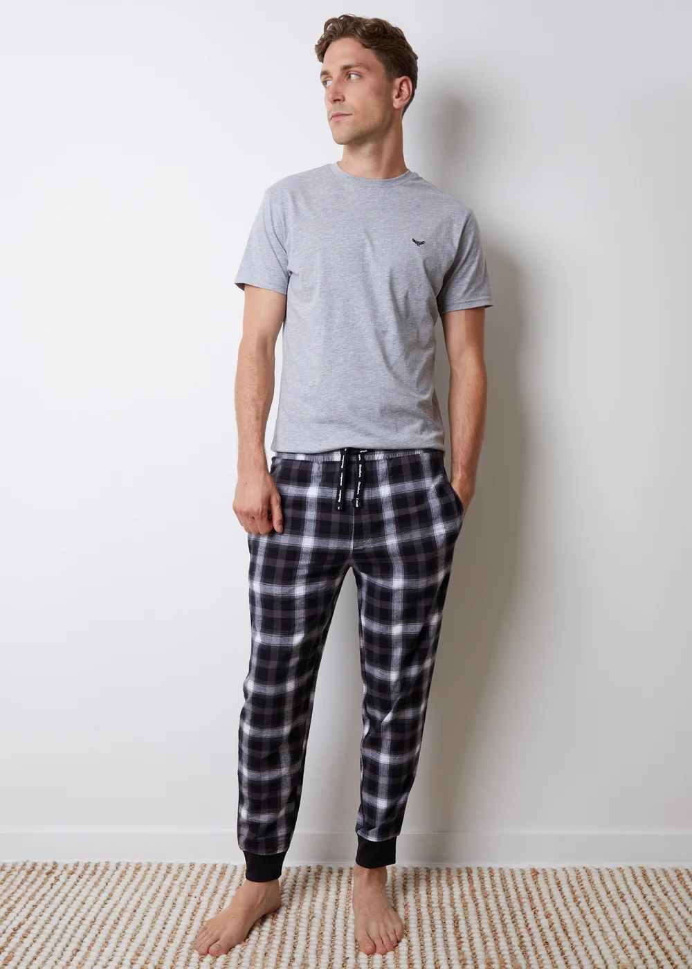 Threadbare Grey Cotton Blend Short Sleeve Check Pyjama Set - XXL Image 1