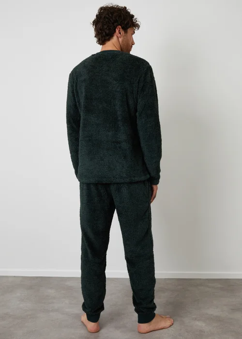 Threadbare Dark Green Two Tone Borg Loungewear Set - Small Image 2