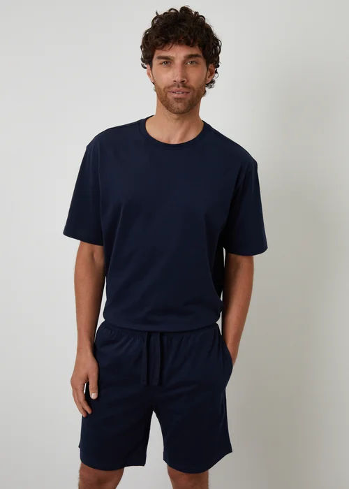 Threadbare Navy Relaxed Fit Peached Cotton Shortie Lounge Set - Medium Image 1