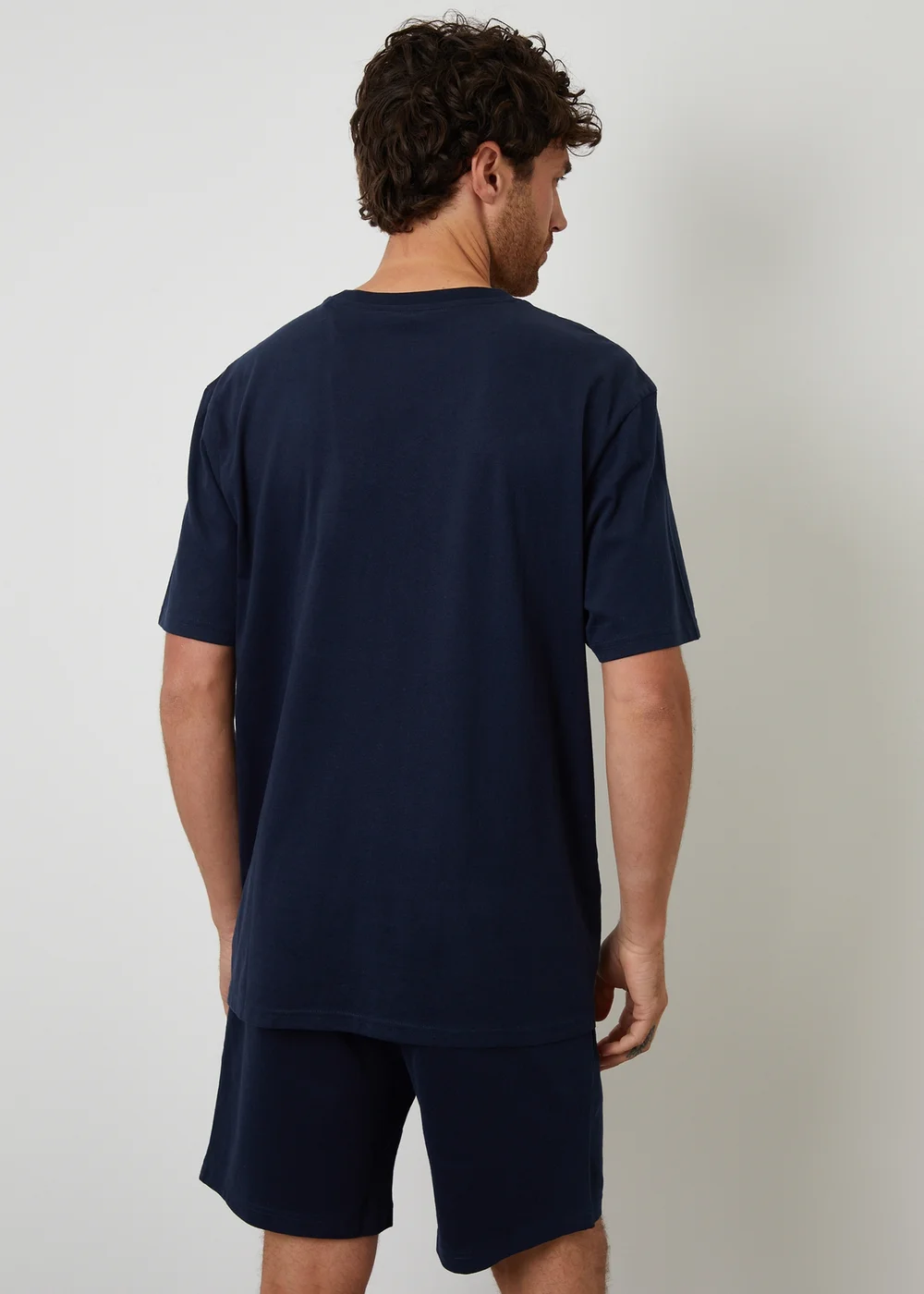 Threadbare Navy Relaxed Fit Peached Cotton Shortie Lounge Set - Medium Image 2