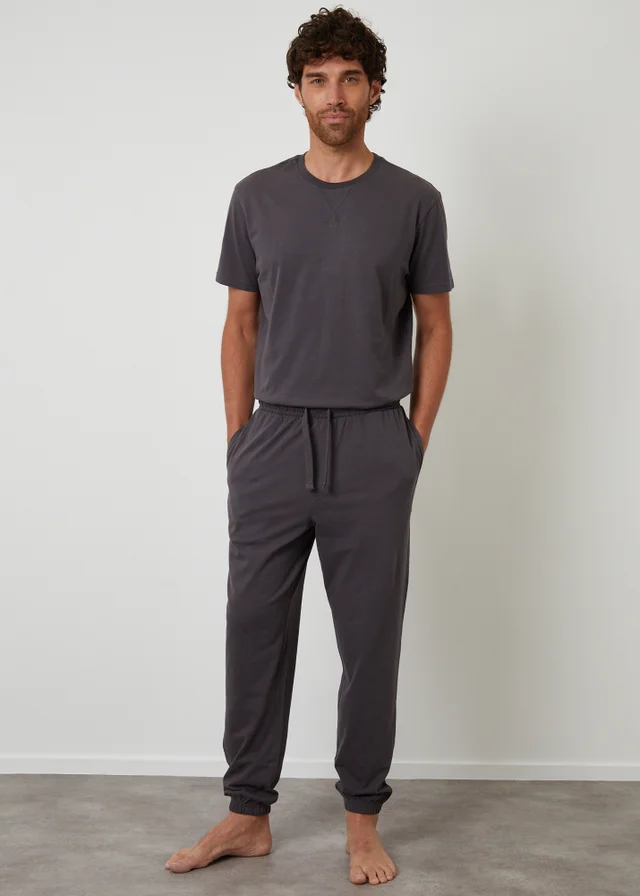 Threadbare Dark Grey Peached Cotton Short Sleeve Pyjama Set