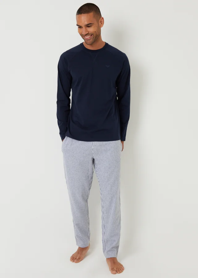 Threadbare Navy Long Sleeve Top & Stripe Pants Pyjama Set
