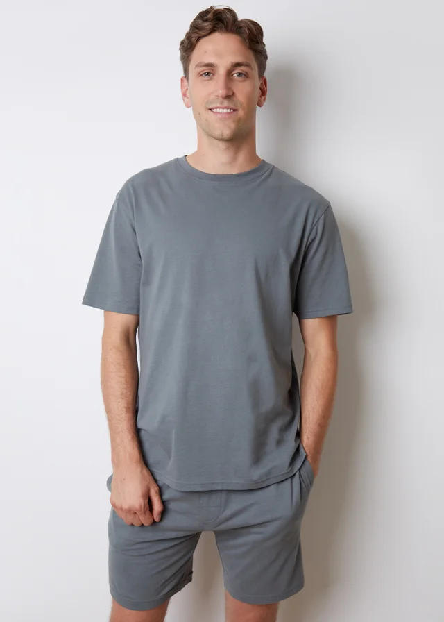 Threadbare Blue Relaxed Fit Peached Cotton Shortie Lounge Set