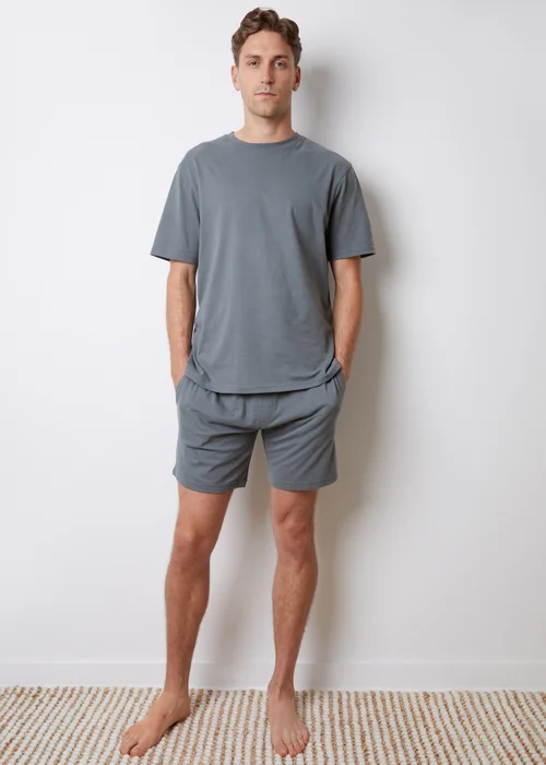 Threadbare Blue Relaxed Fit Peached Cotton Shortie Lounge Set - Small Image 3