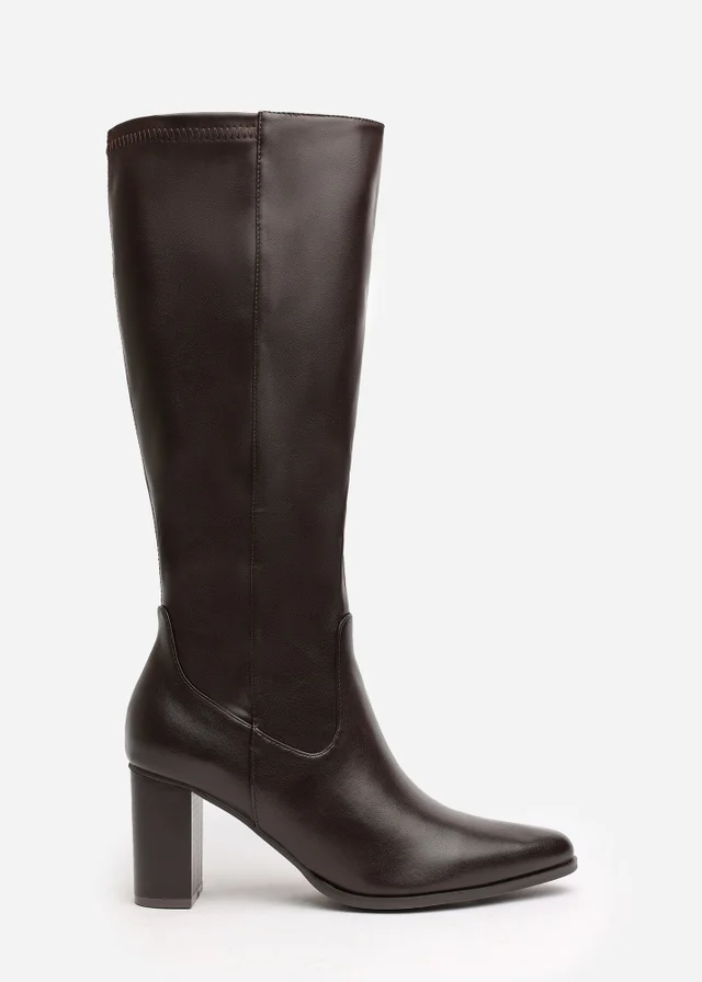 Where's That From Hawthorn Brown PU Block Heel Boots