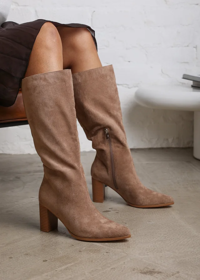 Where's That From Elder Camel Suede Block Heel Boots